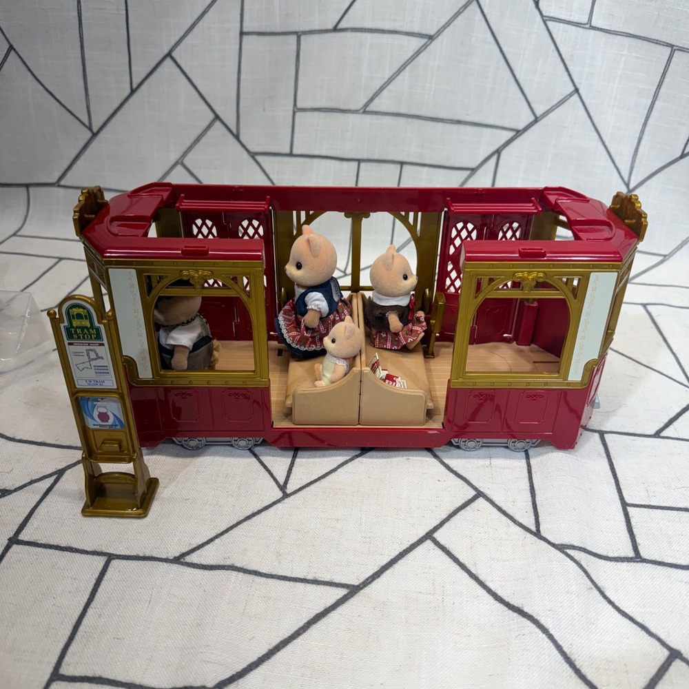Vintage Sylvanian Families Red Tram Trolley Calico Critters Epoch Japan Lot